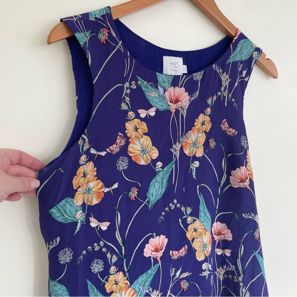 Anthropologie HD in Paris Hidden Isle Silk Dress Blue size 8 Floral - Picture 5 of 10